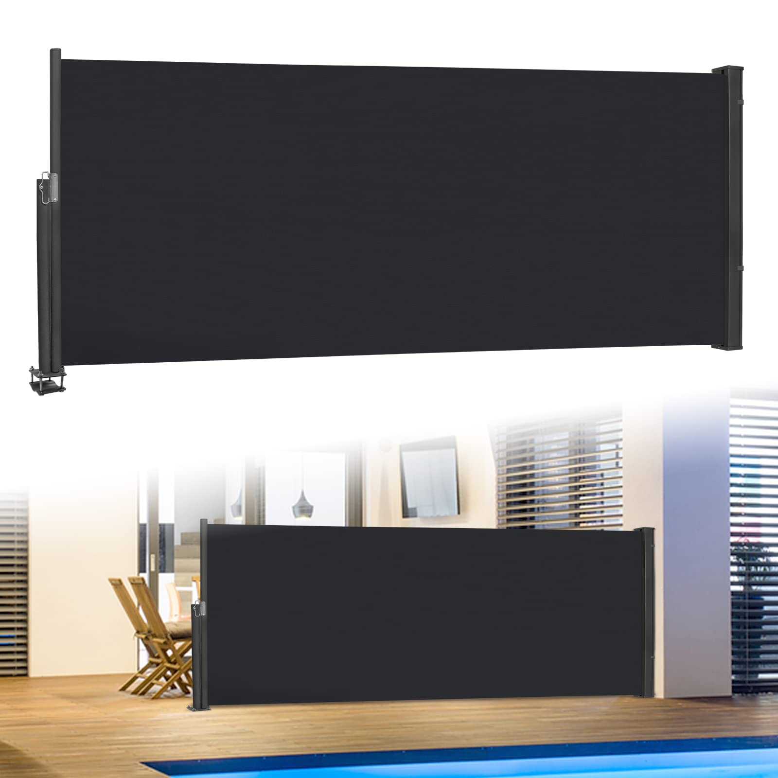UISEBRT Tenda da sole laterale estensibile, 100 x 300 cm, per balcone, tenda da sole, protezione dal vento per terrazza, balcone, giardino, antracite