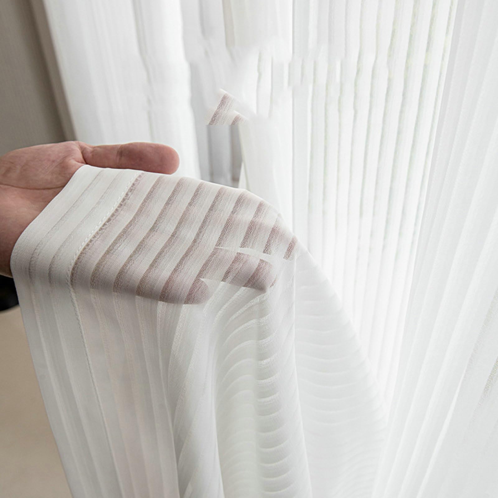 Tende Bianco Salotto, Tenda Soggiorno Trasparenti 137x229 Strisce Verticali Tinta Unita Tenda Finestra Interna