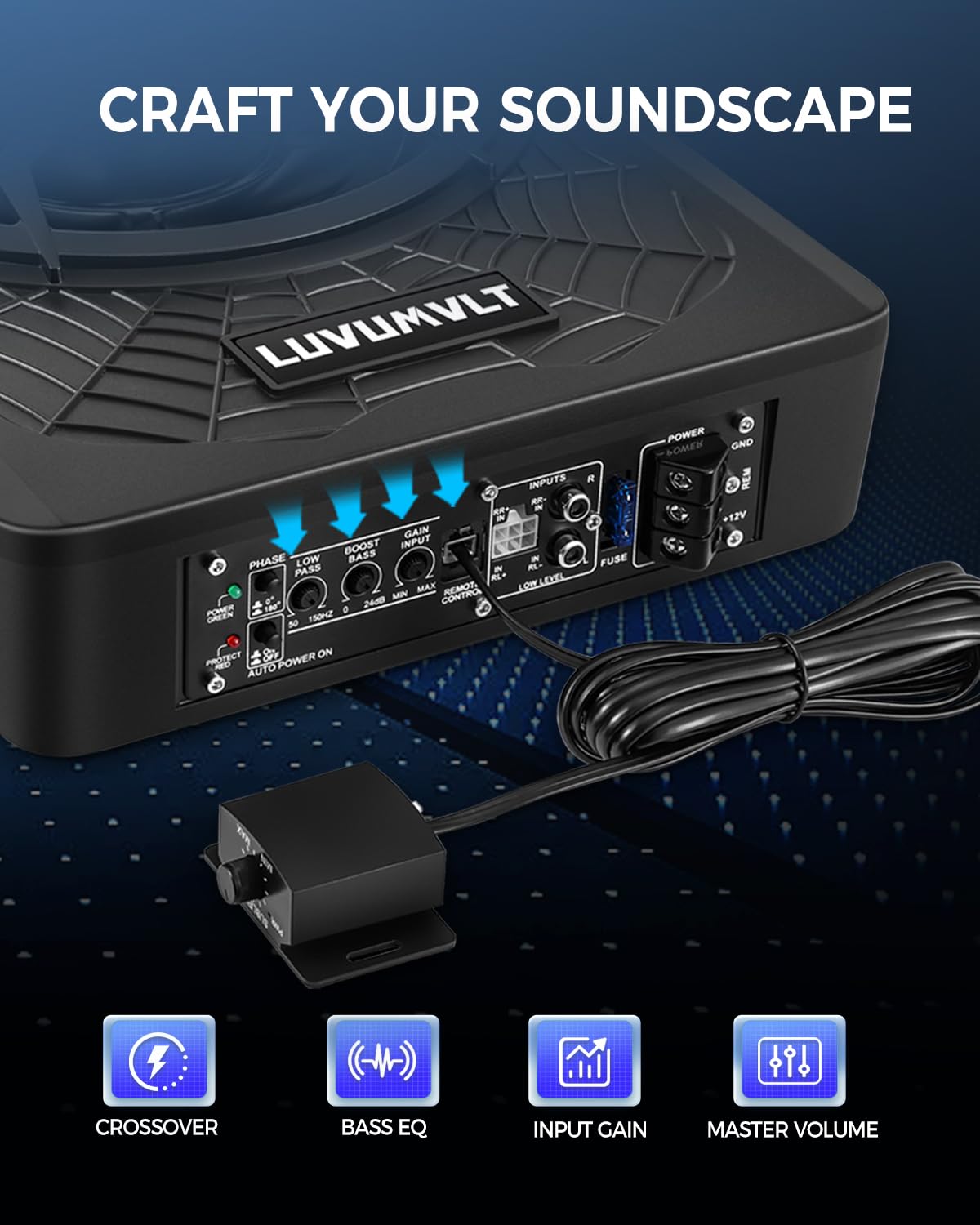 1200W 10" Car Subwoofer, Slim Under Seat Powered Subwoofer and Amp Package,High/Low Level Input, Car/Truck Audio Sub Built-in Amplifier amp Combo Package, with Blue LED Light