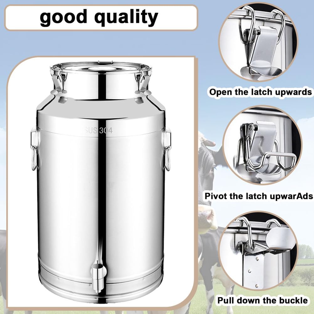 Airtight 304 Stainless Steel Milk Can - 5L/9L/14L/18L Farm & Food Storage Bucket with Faucet - Durable, Leak-Proof Container for Fresh Milk Transport