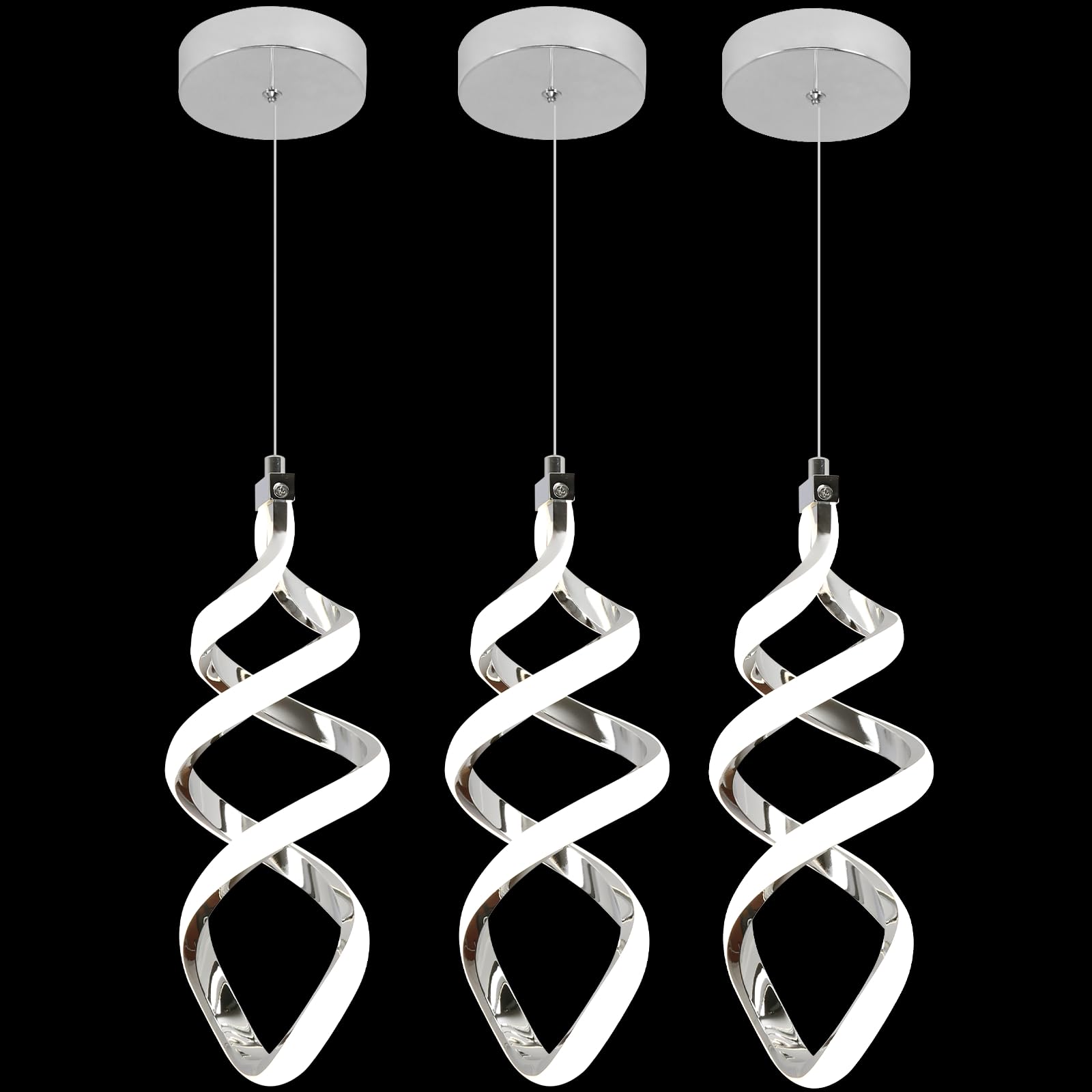 Photo 1 of EIDISUNY Spiral LED Pendant Light, 15W, Chrome, 4500K