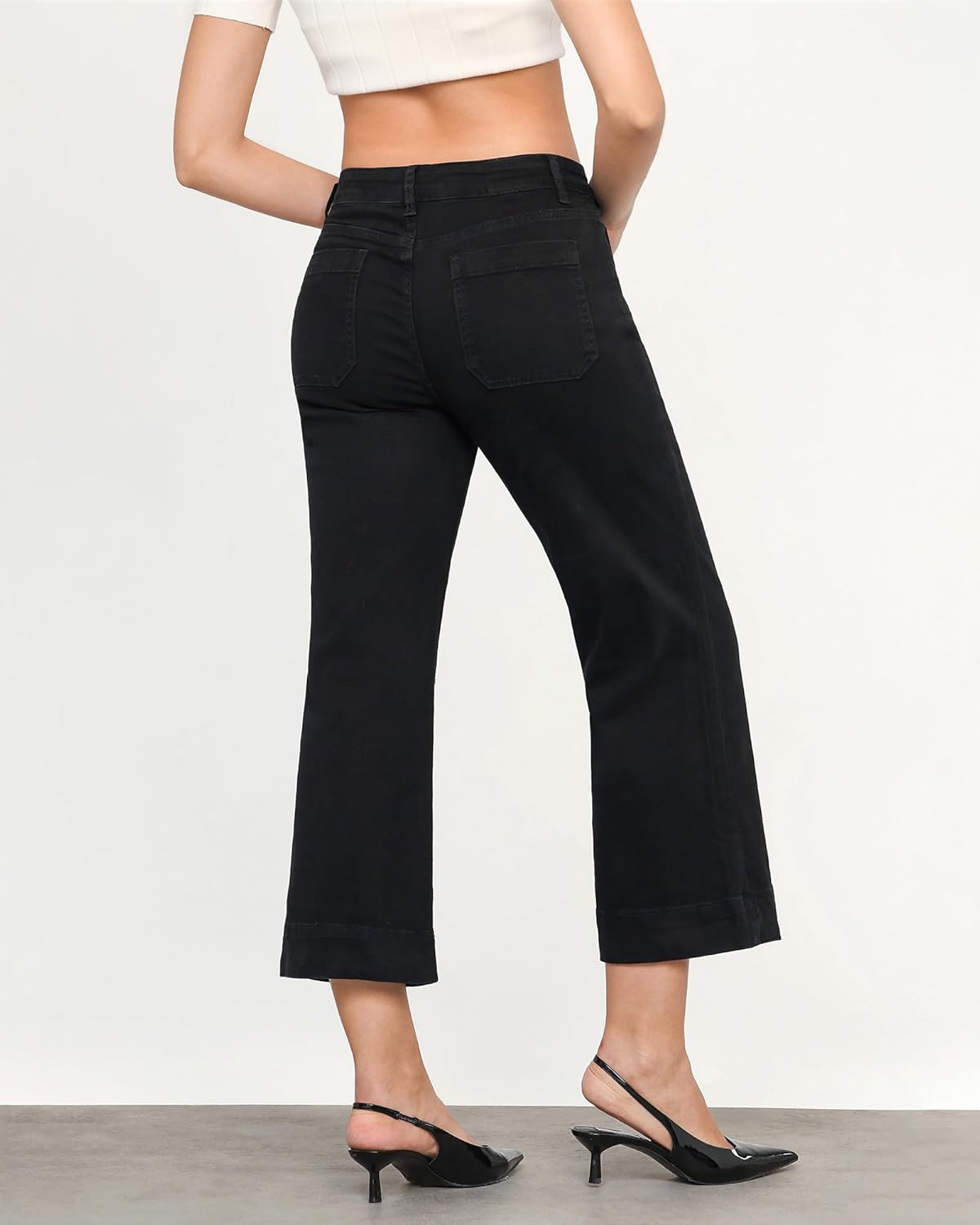 LookbookStore Wide Leg Cropped Jeans for Women High Waisted Stretchy Denim Jean Pants Baggy Flare Trouser Jeans Pockets - Image 3