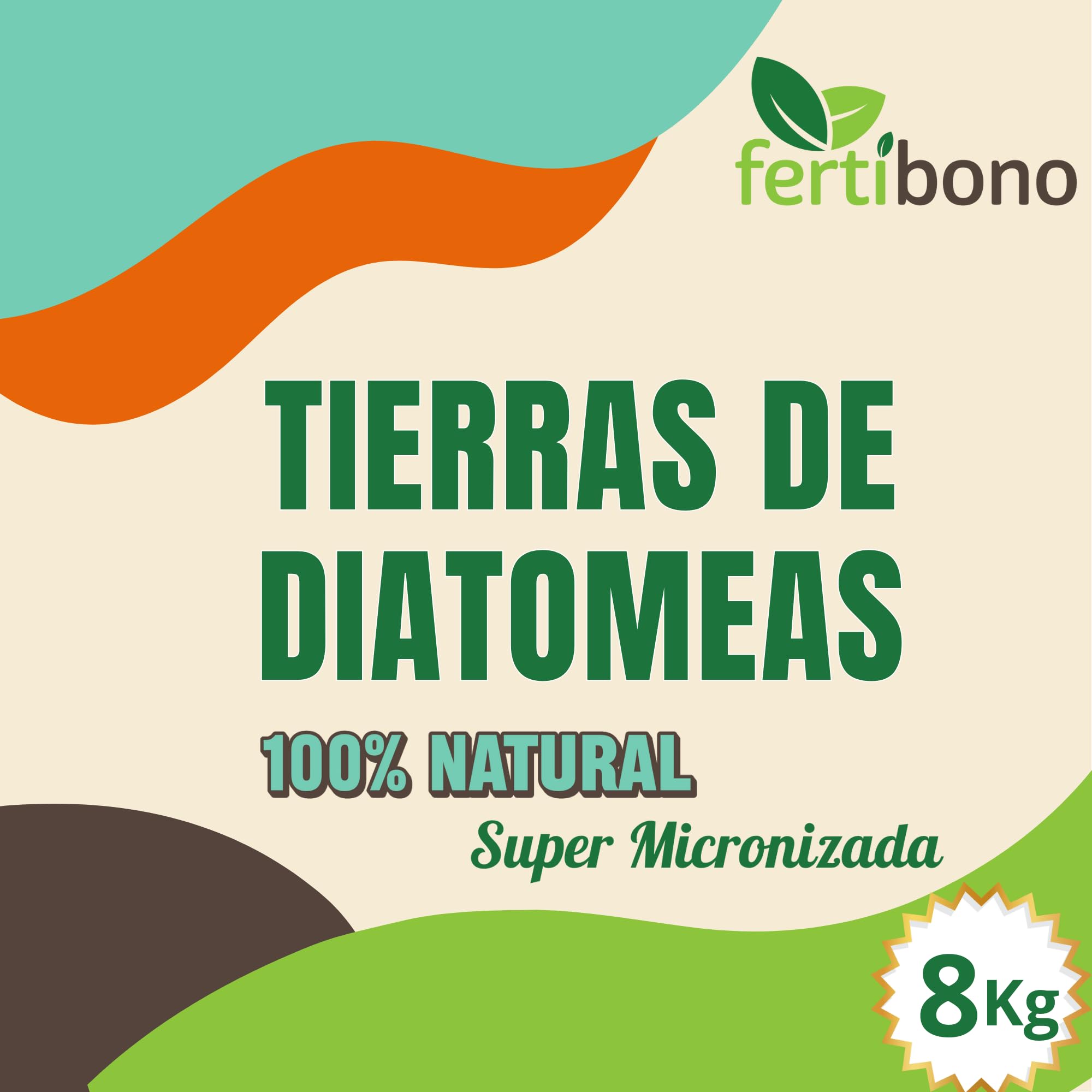 FERTIBONO Tierra de diatomeas 8 kg · Super micronizada · Multiusos para jardín, plantas y gallineros · Polvo natural fácil de aplicar
