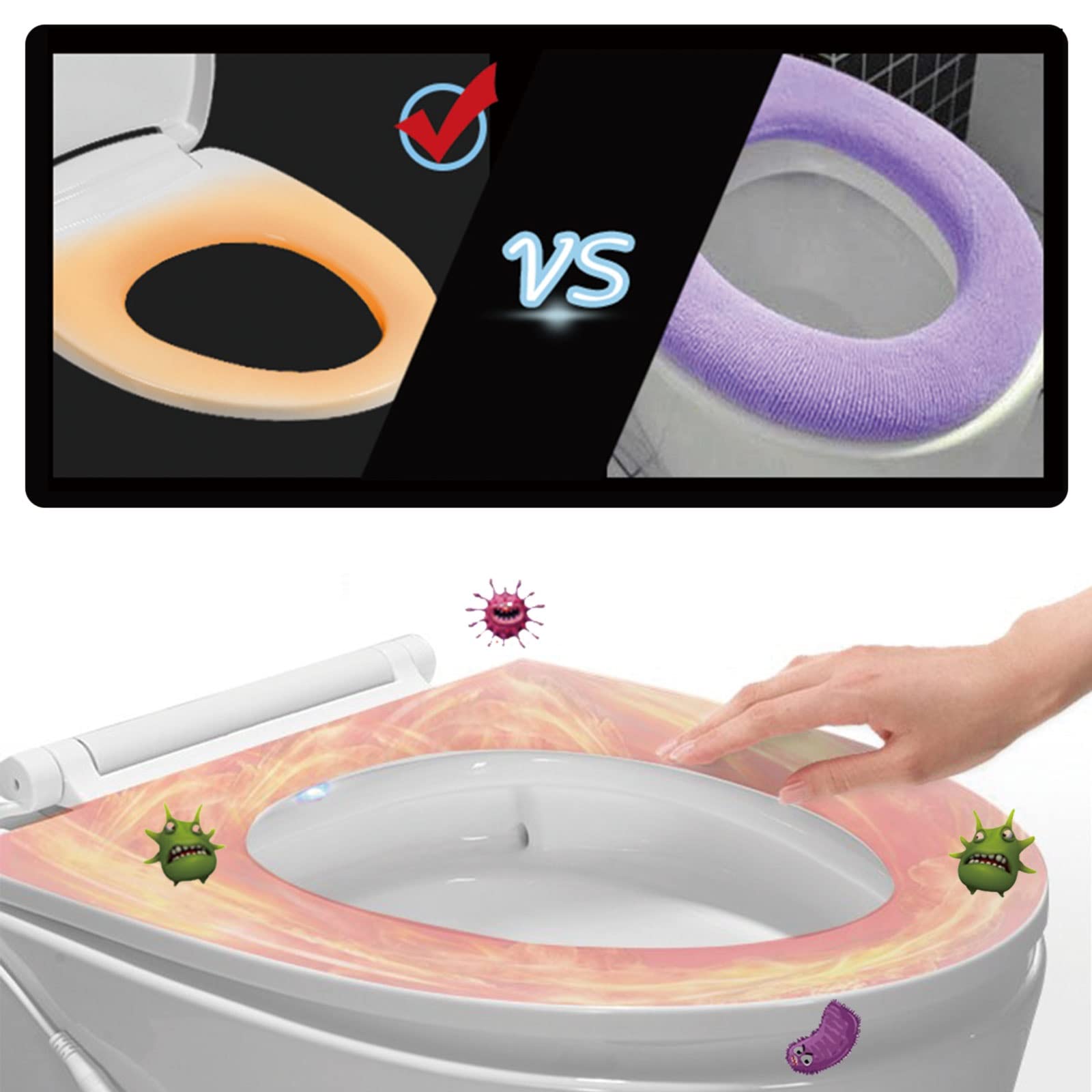 Sedile WC Elettrico Intelligente riscaldato con Temperatura Regolabile e Design a Forma di D in Polipropilene Bianco (Bianco)