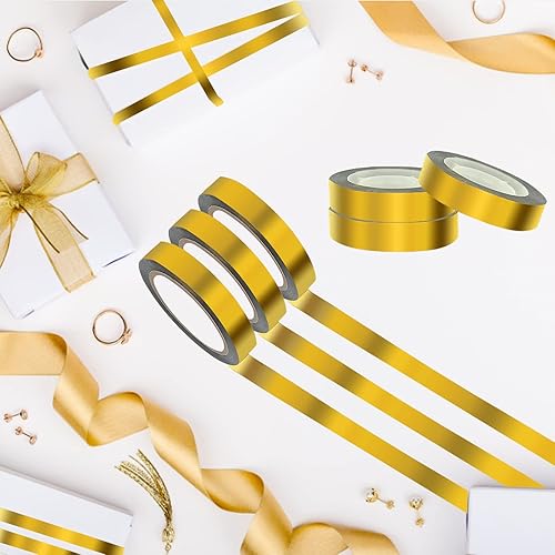 Miniatura 5 de 9 rollos de cinta metálica dorada Washi espejo, cinta de arte gráfico dorada para bricolaje, cinta de película de poliéster metalizado autoadhesiva,