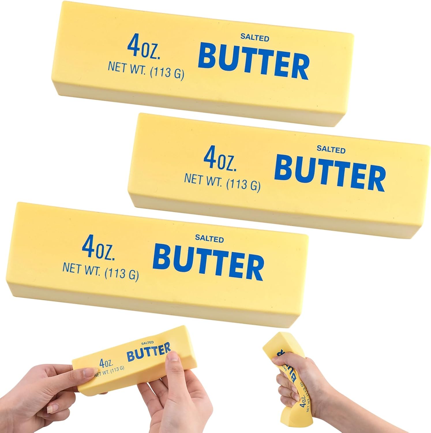 Butter Squishy Stress Relief Set, 3 Pack 5.5” Realistic Butter Stick Slow Rising Squeeze Items, Scented PU Foam Desk Stress Reliever, Novelty Gifts for Adults