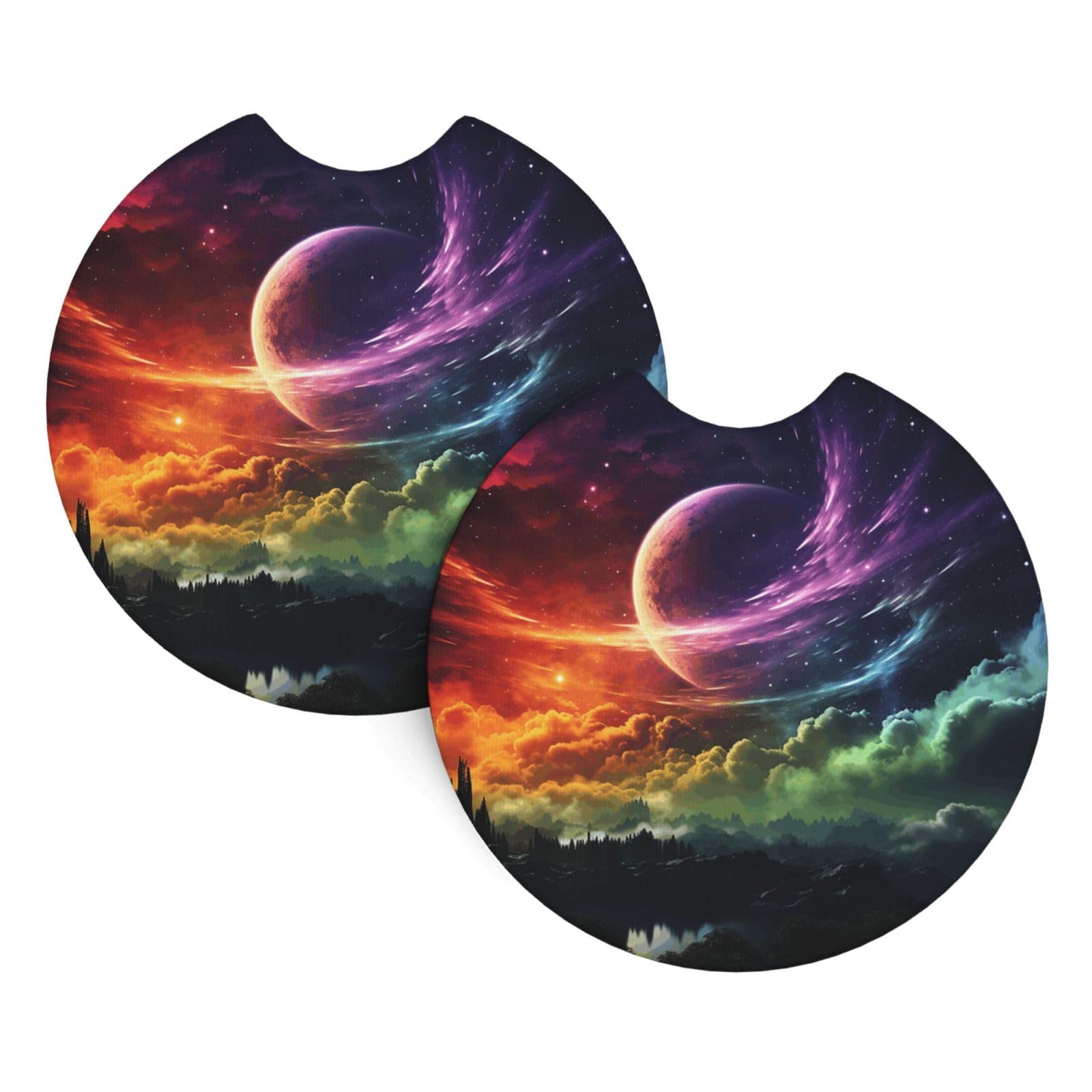 2 Pack Car Coaster for Cup Holders Rainbow Sky and Moon Car Cup Coaster 2.7" Neoprene Non-Slip Automotive Cup Mat Universal Auto Car Interior Accessories for Women Men Cup Pad