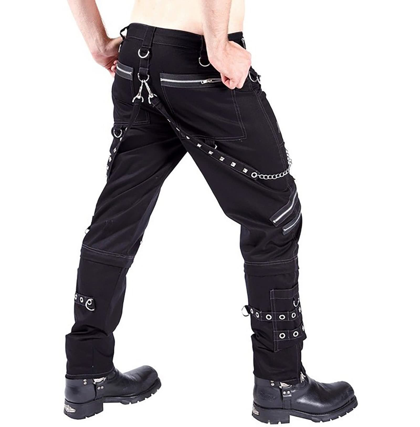 Elonglin Herren Techwear Hose Baumwolle Vintage Hip Hop Jogger Cargo Pants Baggy Streetwear Punk Hose mit Ketten Multi Taschen