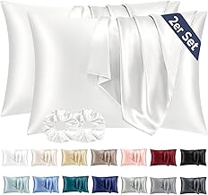 Taie Oreiller Satin 50x70 Lot de 2,pour Cheveux,Similaire Aux Taie d Oreiller en Soie,Taies d'oreillers 50x70 certifié Oeko-Tex Ivoire & 2 Satin Chouchous Vielit