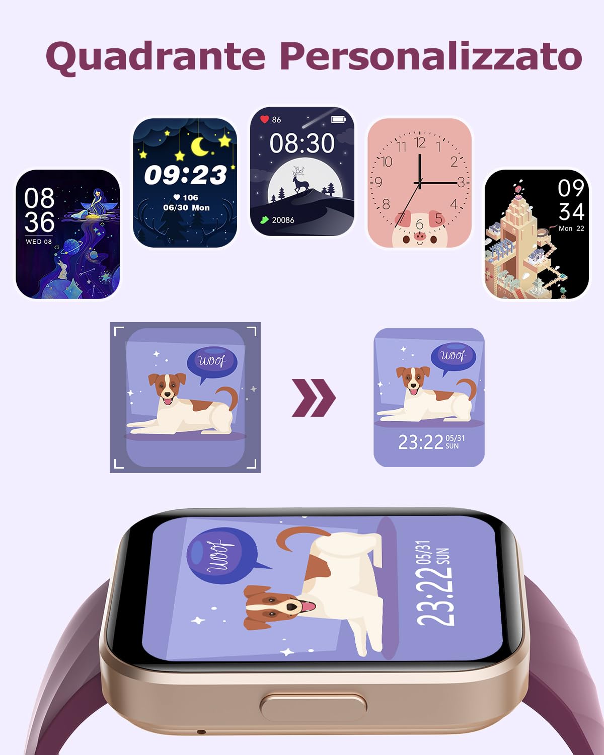 RUIMEN Orologio Smartwatch Donna Chiamata Bluetooth Contapassi con Cardiofrequenzimetro SPO2 Orologio Sportivo con Giochi Monitoraggio Sonno Sfondo Personalizzabile Cronometro Timer Sveglia Viola