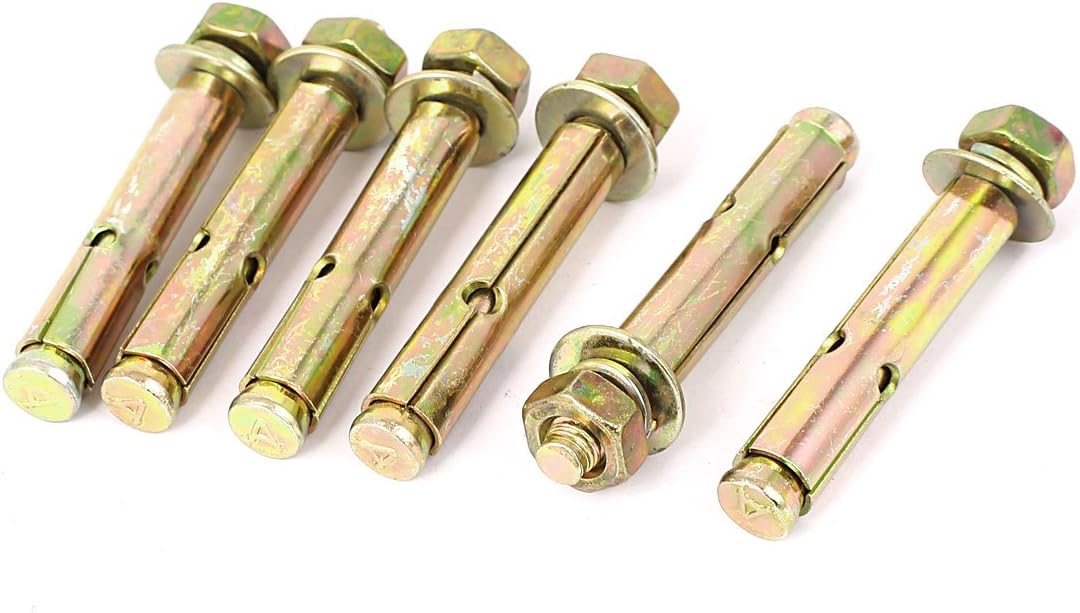M8x70mm Yellow Screws & Bolts Zinc Plated Iron Hex Nut Anchor Expansion Sleeve Bolt Anchor Bolts Screw 6pcs