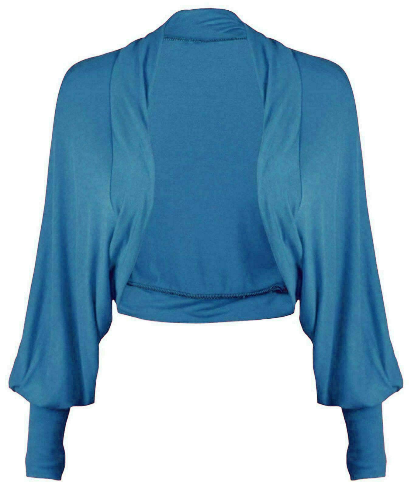 FAIRY BOUTIQUE Ladies Batwing Shrug Cropped Cardigan Long Sleeve Plain Jersey Bolero Top Cardigan (Teal UK 12-14)