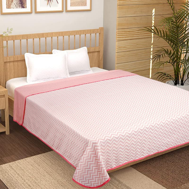 Image of BSB HOME 100% Cotton Reversible Dohar Double Bed, Soft Lightweight Bed Blanket, AC Dohar Blanket for Summers /Winter (Size 90 inch by 88 inch, Pink & White, Gift Packing Bag)