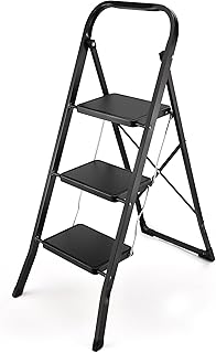HBTower 3 Step Ladder Folding Step Stool, Lightweight Step Stools for Adults with Anti-Slip Pedal, Portable Steel Handrail...