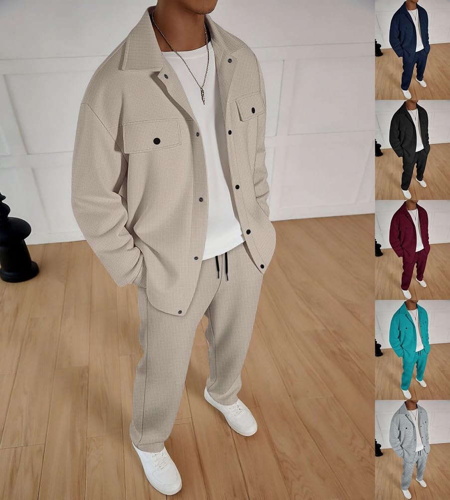 Survêtement Homme 2 Pièces Ensemble Pull Veste et Pantalon Jogging Combinaison Tenue de Sport Manteau Couleur Unie Blouson Pantalons Streetwear