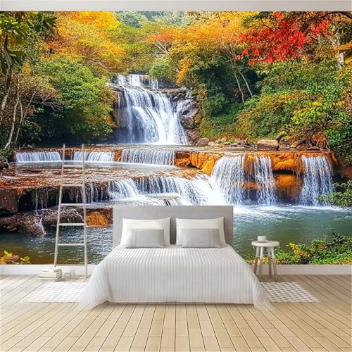Papier peint photo 3D motif cascade fresque geante vert et blanc 400 x 280 cm