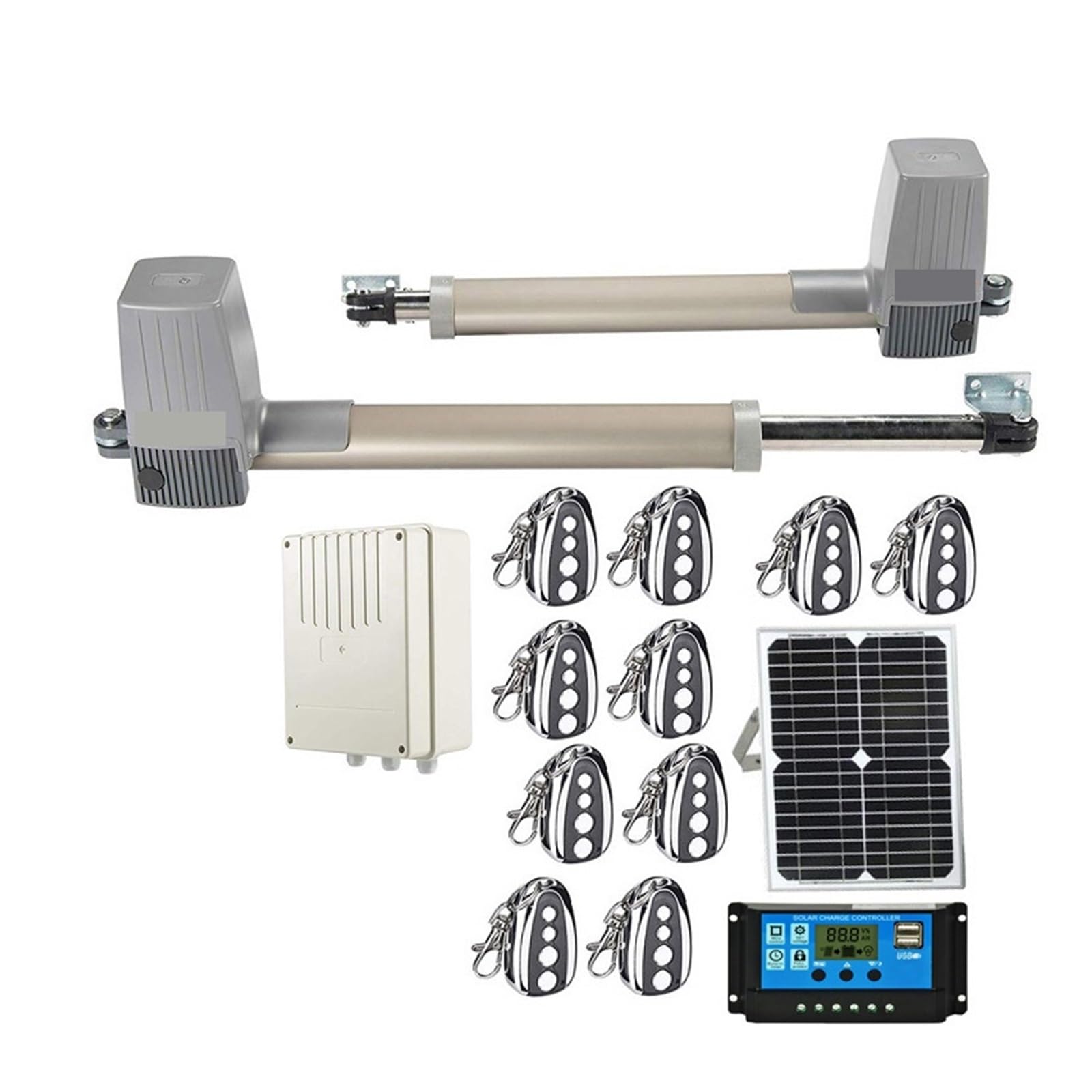 Rsgxlfqzvak Kit7 Automatic Gate Opener, Solar Powered Gate Opener Full Kit For Dual Arms Swing Gates 600Kgs Con Panel Controller Lamp Sensor Gsm Keypad Optional(Kit7)