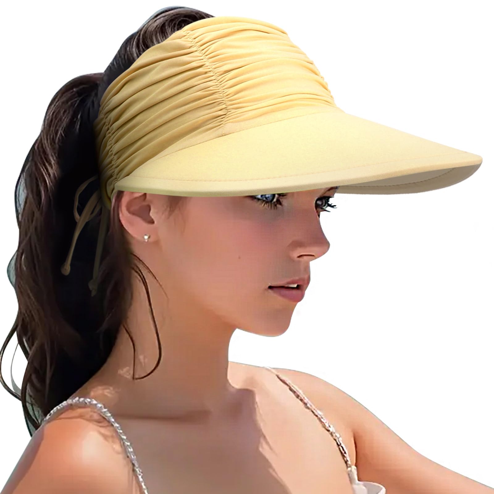 Women Visor Sun Hat Adjustable Foldable Wide Brim Sun Hats Summer UPF 50+ UV Protection Visor Cap for Outdoor Beach