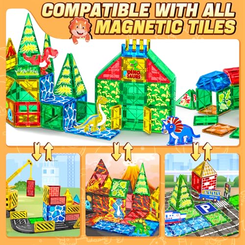 obakaer Dinosaurier Spielzeug, Magnetische Fliesen Kinderspielzeug, STEM Magnetbausteine für 3+ Jahre alte Jungen und Mädchen, Sensorische Montessori Spielzeug für 4 5 6 7 Jahre Kleinkinder, 46 Teile