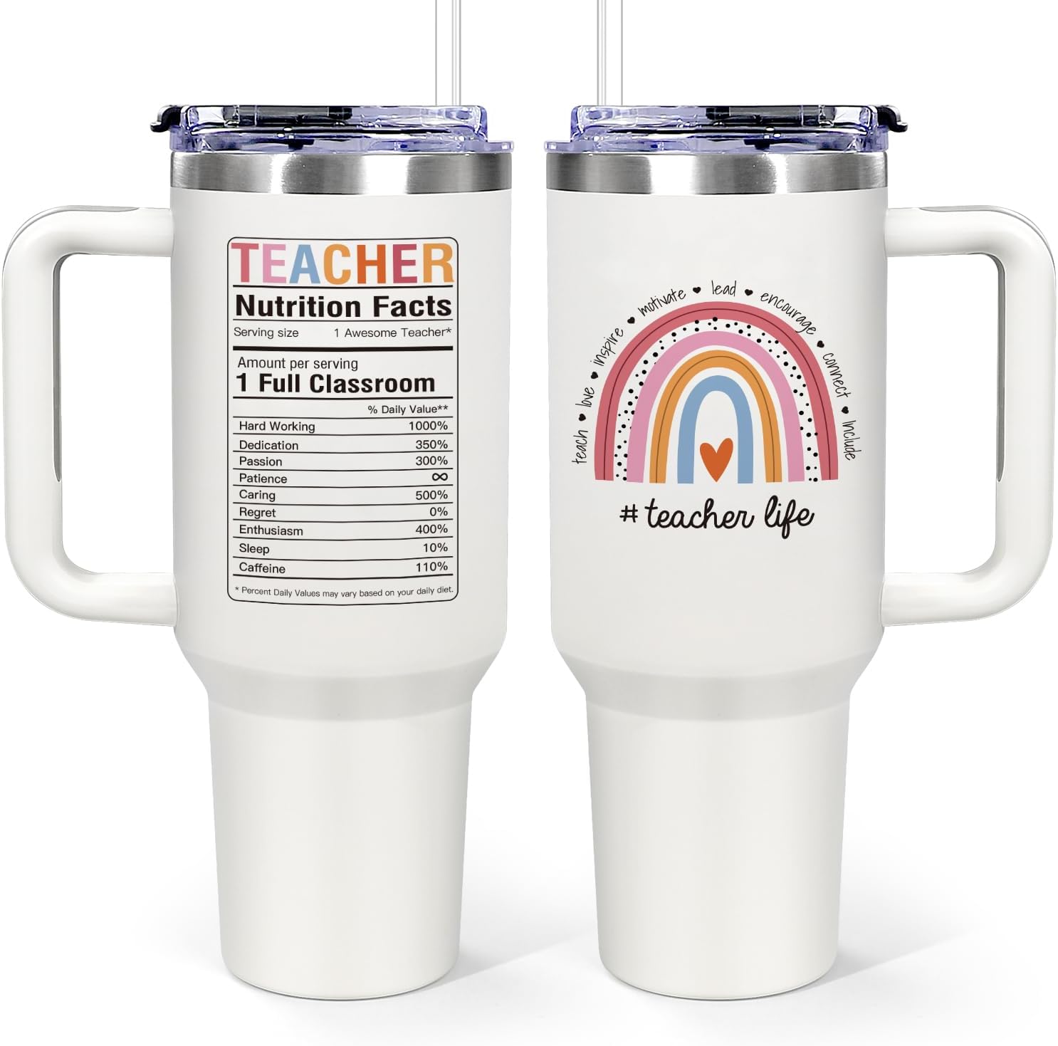 iAOVUEBY Teacher Appreciation Gifts, Teacher Gifts for Women from Student - 40oz Tumbler with Handle, Coffee Mug