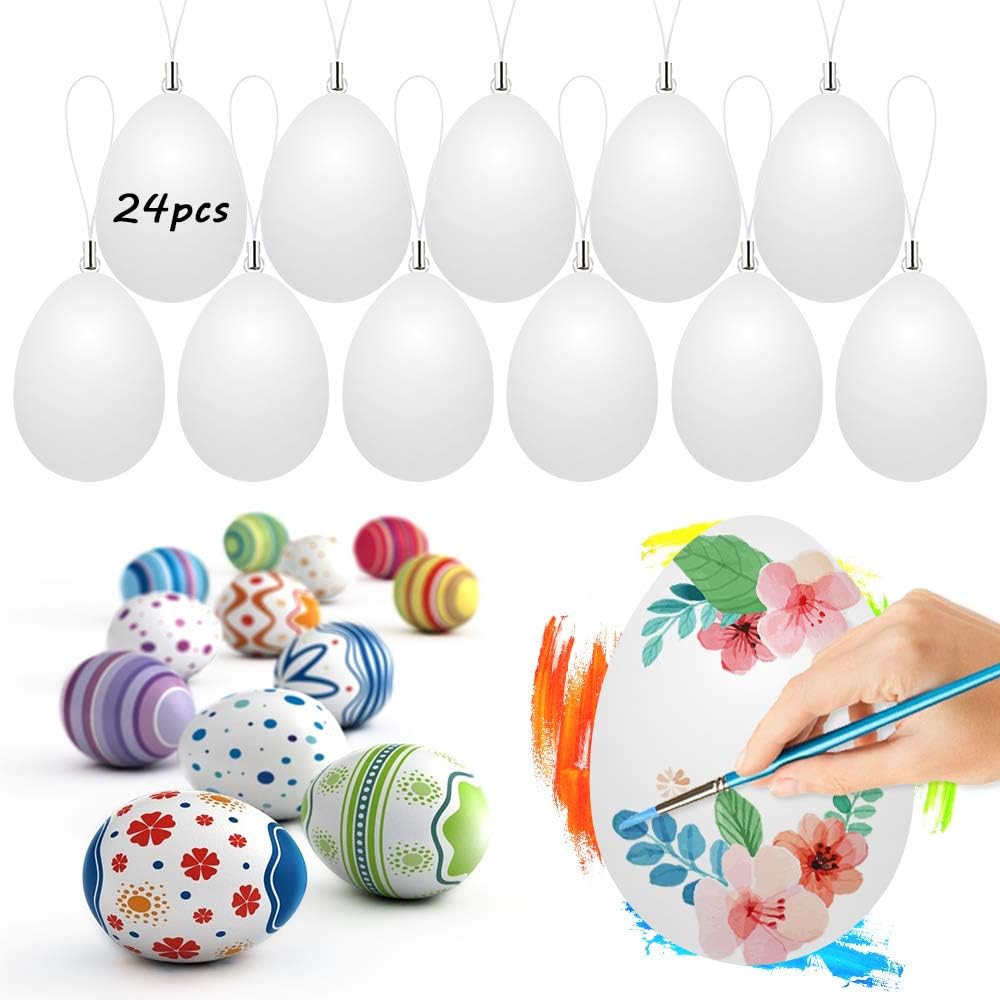 24 Uova Di Pasqua Decorative Da Appendere: Plastica Colorata Con Nastri, Motivi Floreali E Pois, Per Albero E Casa - 2