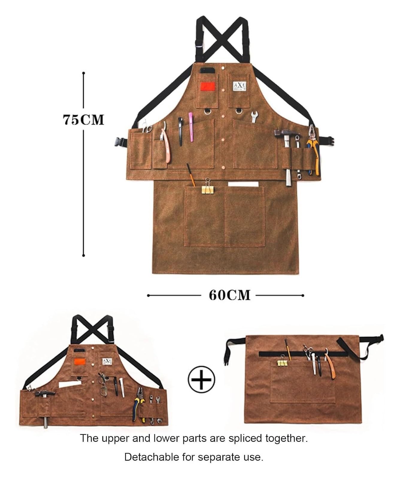 Tool Apron, apron Work tool aprons, Men's Large Pocket, Canvas Cross Back Heavy Duty Adjustable for Gardener Woodworking Outdoor