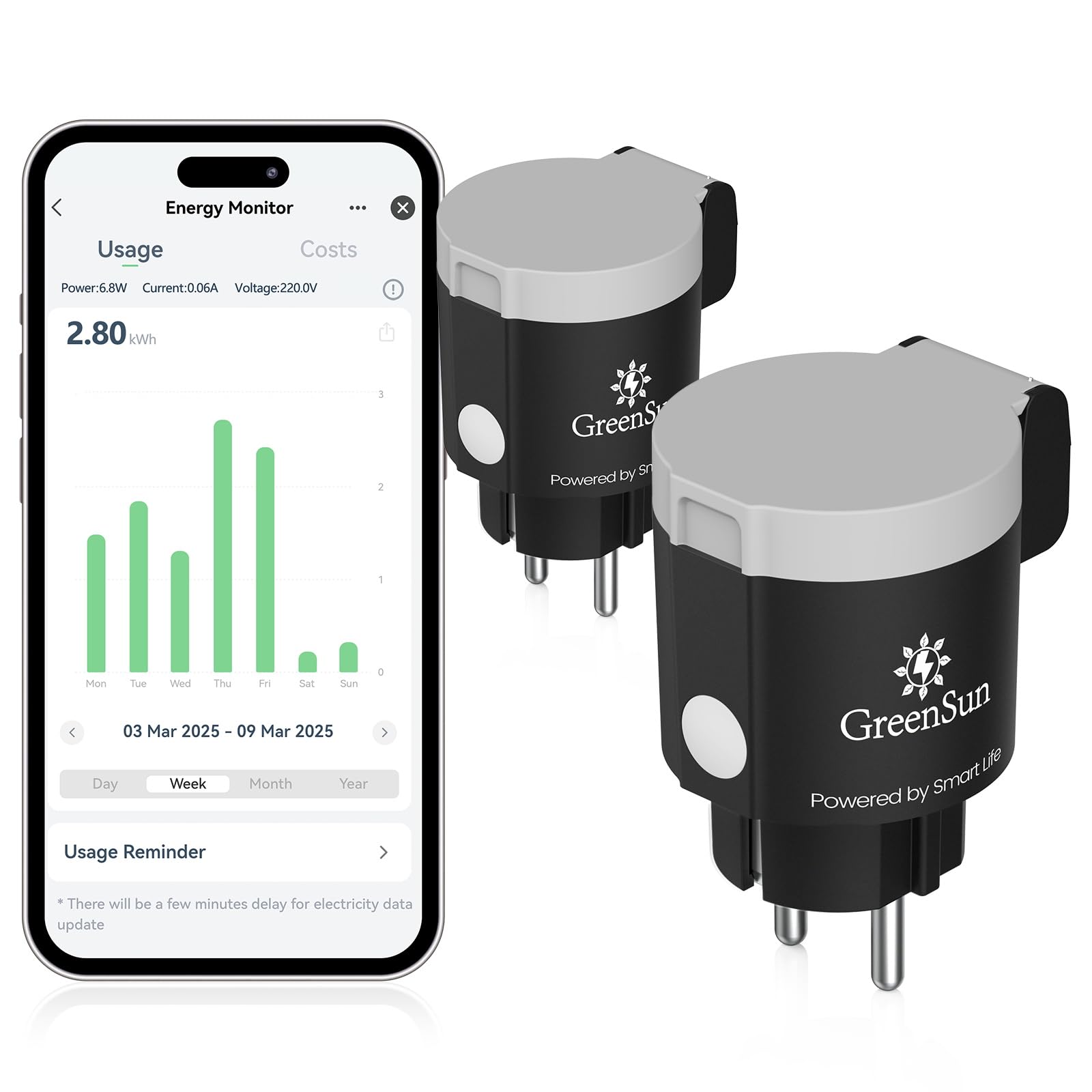 Toma conectada exterior – 16 A tipo E 2 conectores WiFi programables | Alexa conectada Control de voz compatible con Google Home, contador de energía, control APP Smart Life 2,4GHz IP44
