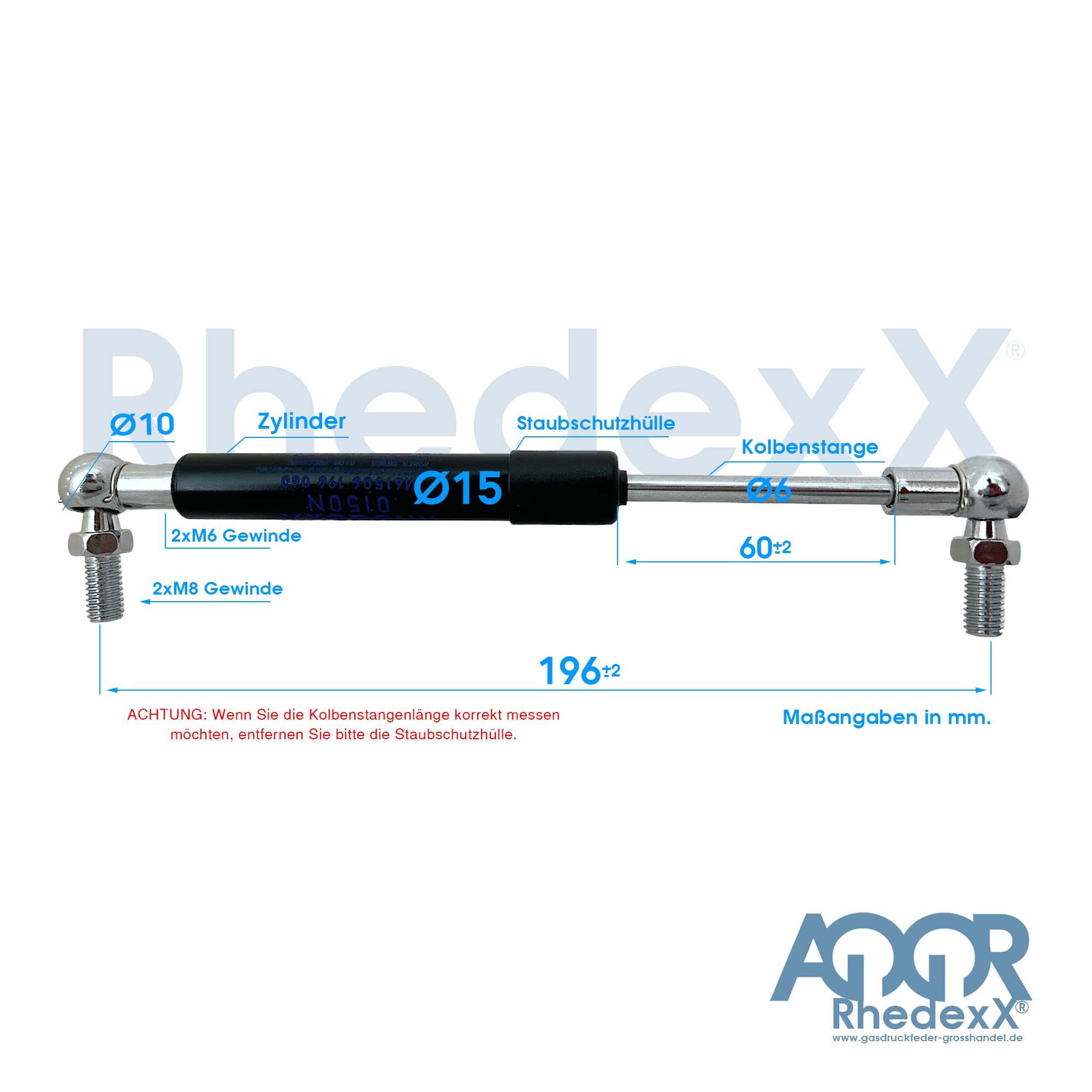 Muelle de gas de repuesto para Stabilus Lift-O-Mat 4534DS 0100N, RhedexX® Muelle de gas M6, cabezal esférico de gas, longitud de articulación angular, longitud de articulación en ángulo, longitud de