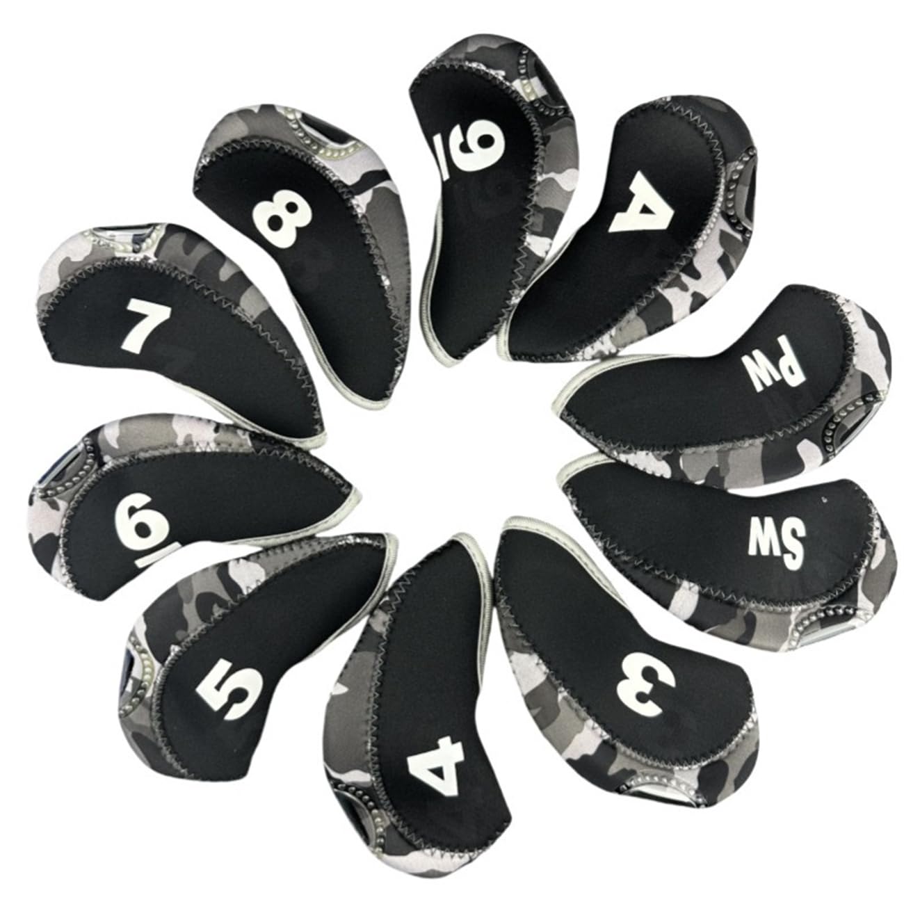 AmxKepoda 10pcs Premium Thick Neoprene Camouflage Golf Iron Club Head Covers with Transparent Window One-Side Number Print RH Golf Iron Cover #3-9,A,Pw,Sw
