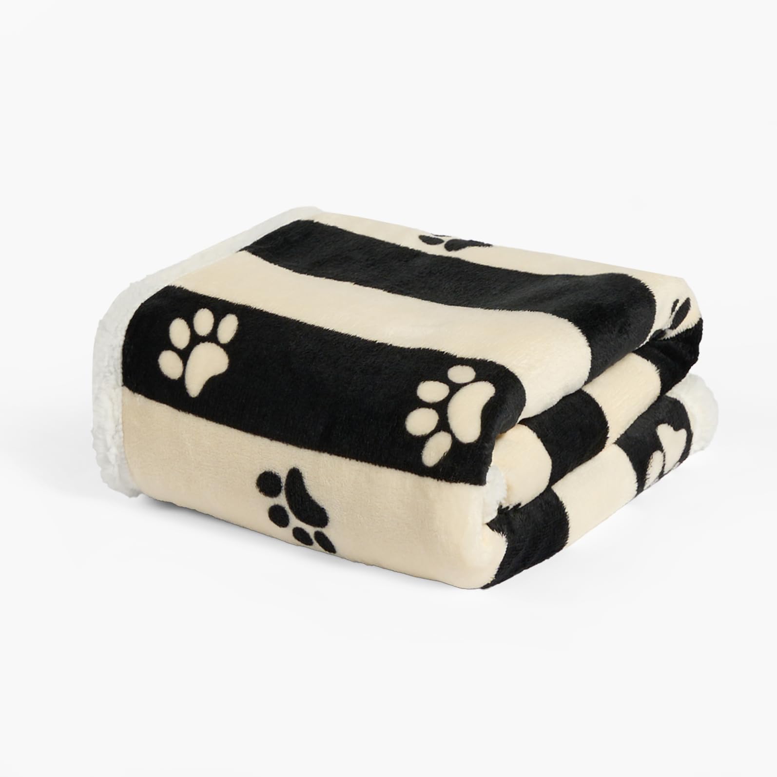 OHS Dog Blanket Stripe Paw Print Sherpa Fleece Blanket for Large Dogs Cat Super Soft Plush Dog Mat Washable Fluffy Reverse Throw for Bed Sofa Protection, Monochrome - 100 x 120cm