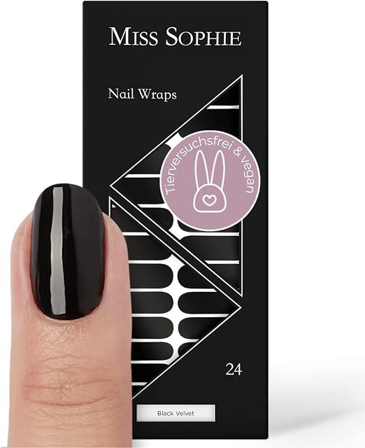 Miss Sophie Folia do paznokci - "Black Velvet", jednokolorowa, czarna, Nail Wraps - 24 ultra-cienkie samoprzylepne folie na paznokcie