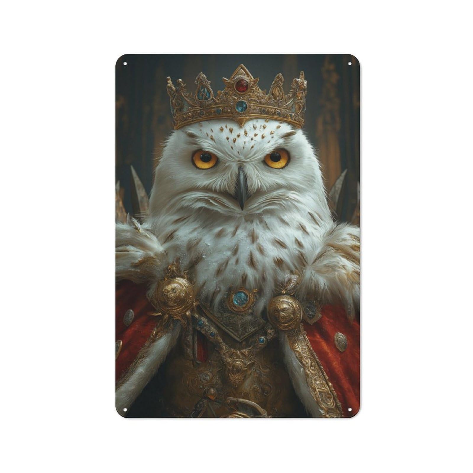 Junmoney Snowy Owl Bird King 30X20cm Industrial-Style Tin Sign With For Hallway Wall, A Metal Wall Feature For A Newly Arranged Hallway