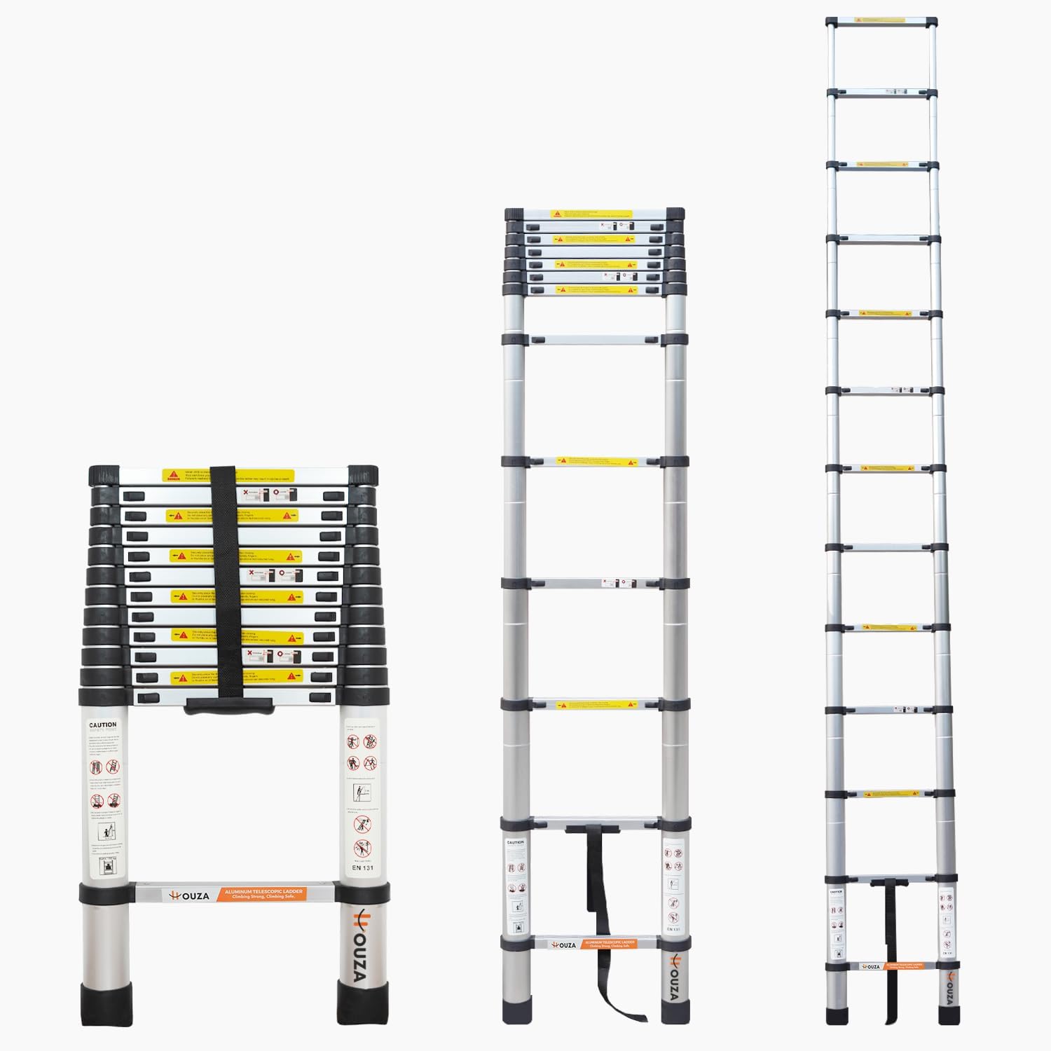 HOUZA 16.5 Ft (5m) Telescoping Aluminium Ladder | 13-Step Soft-Close Extension | Foldable & Multi-Purpose for Home & Outdoor Use | 6-Year Warranty
