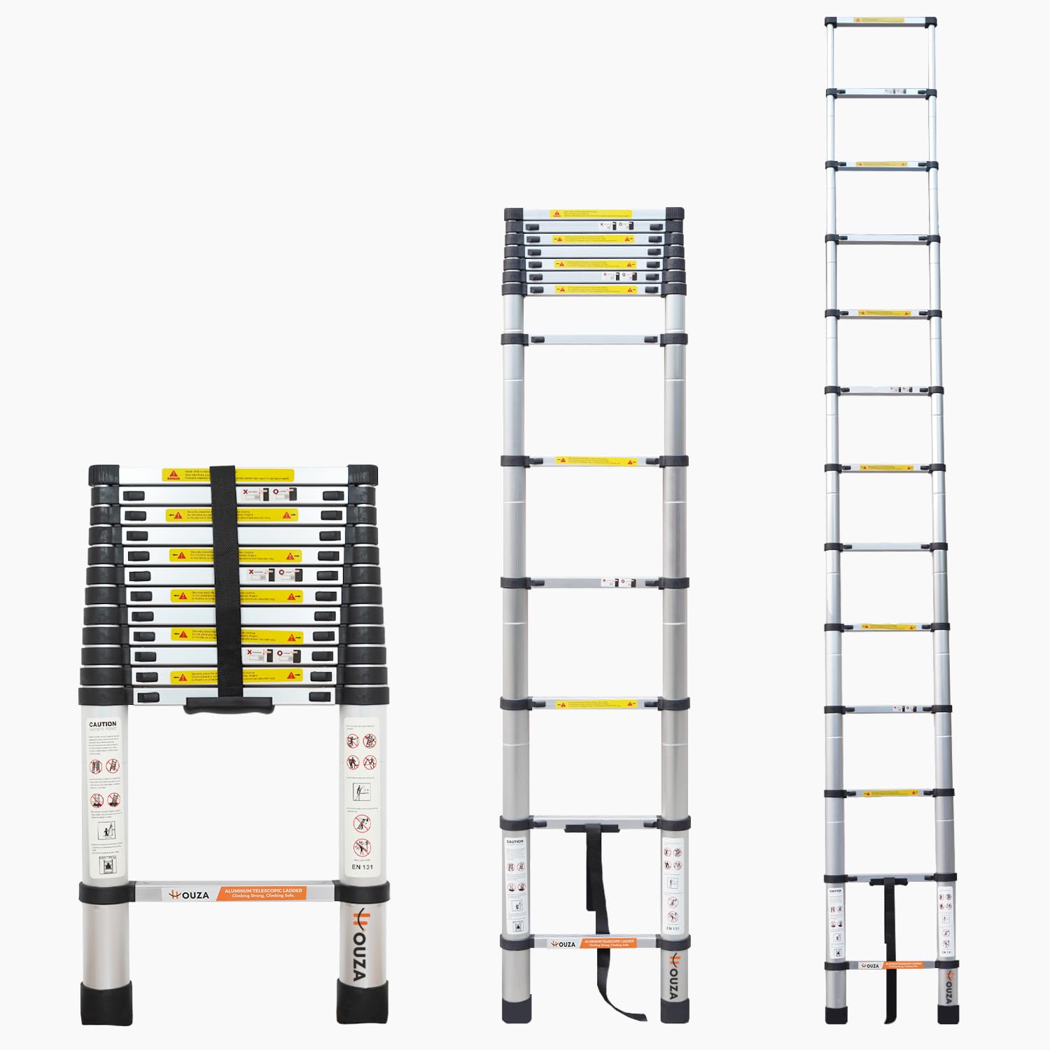 HOUZA 16.5 Ft (5m) Telescoping Aluminium Ladder | 13-Step Soft-Close Extension | Foldable & Multi-Purpose for Home & Outdoor Use | 6-Year Warranty