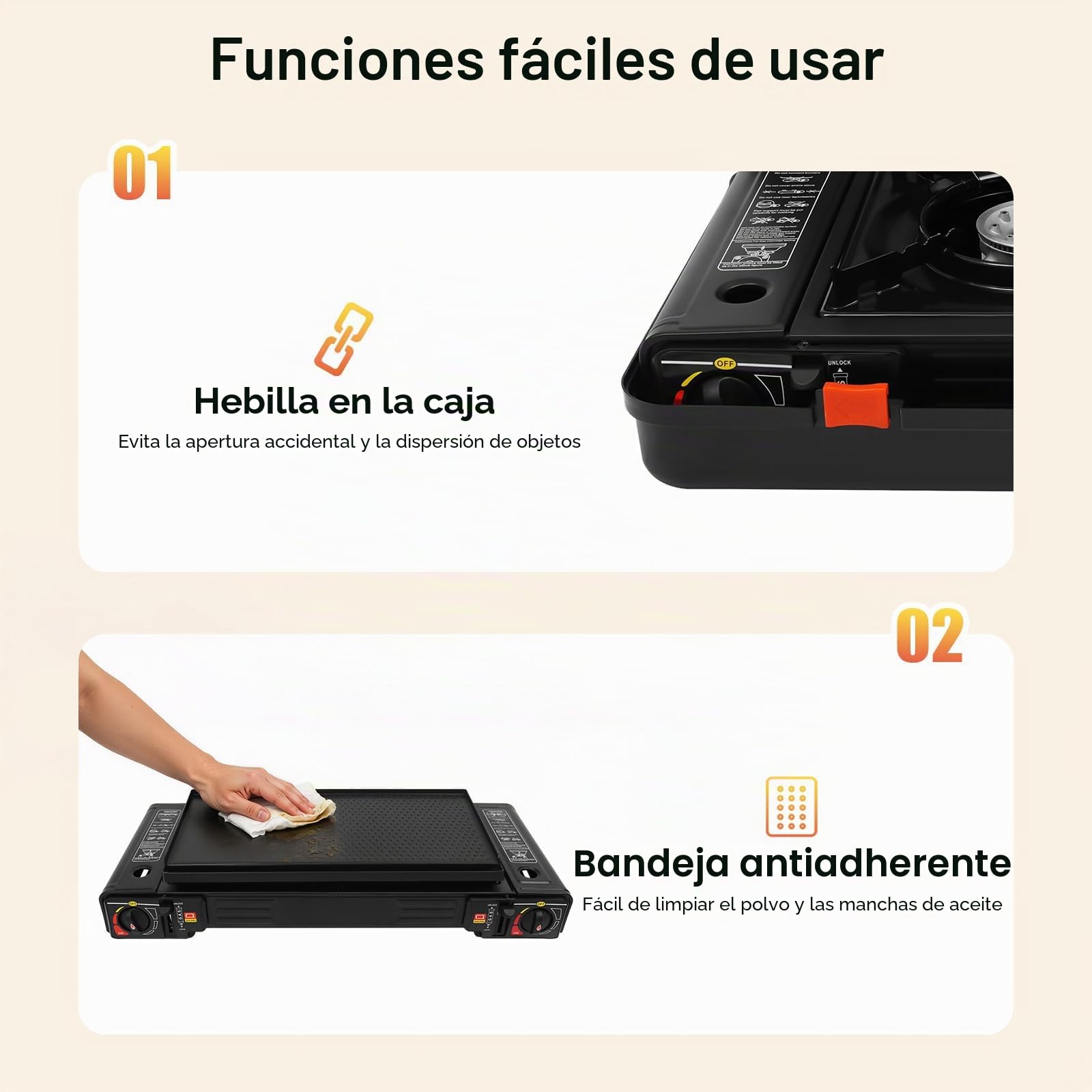 Cocina de gas con 2 llamas,cocina de camping para gas exterior,Hornillos portátiles,cocina de con parrilla,con bandeja de barbacoa y maletín