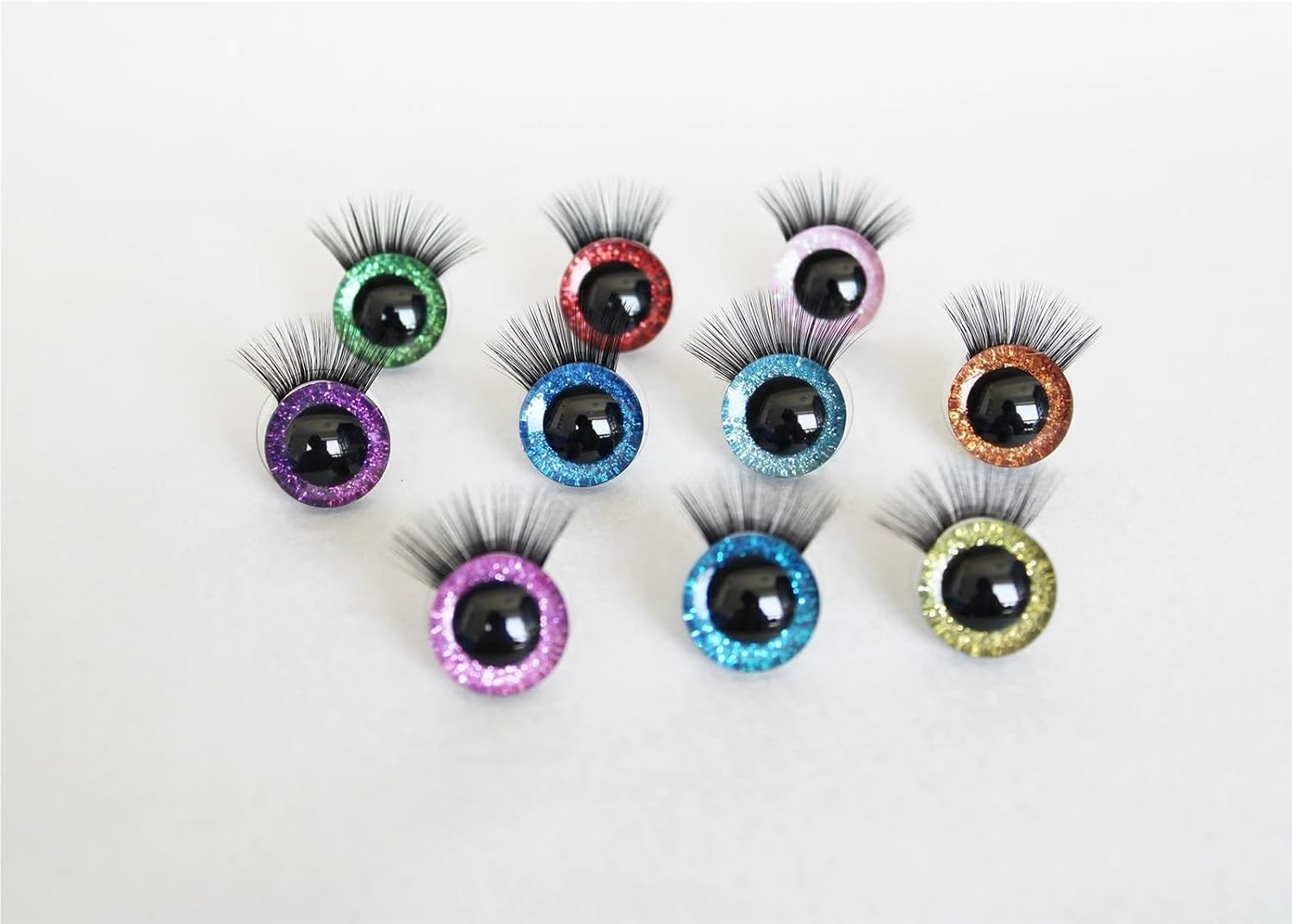 50pcs 14mm 3D Glitter Eyes with Eyelash Tray for DIY Crafts and Projects(Silver)