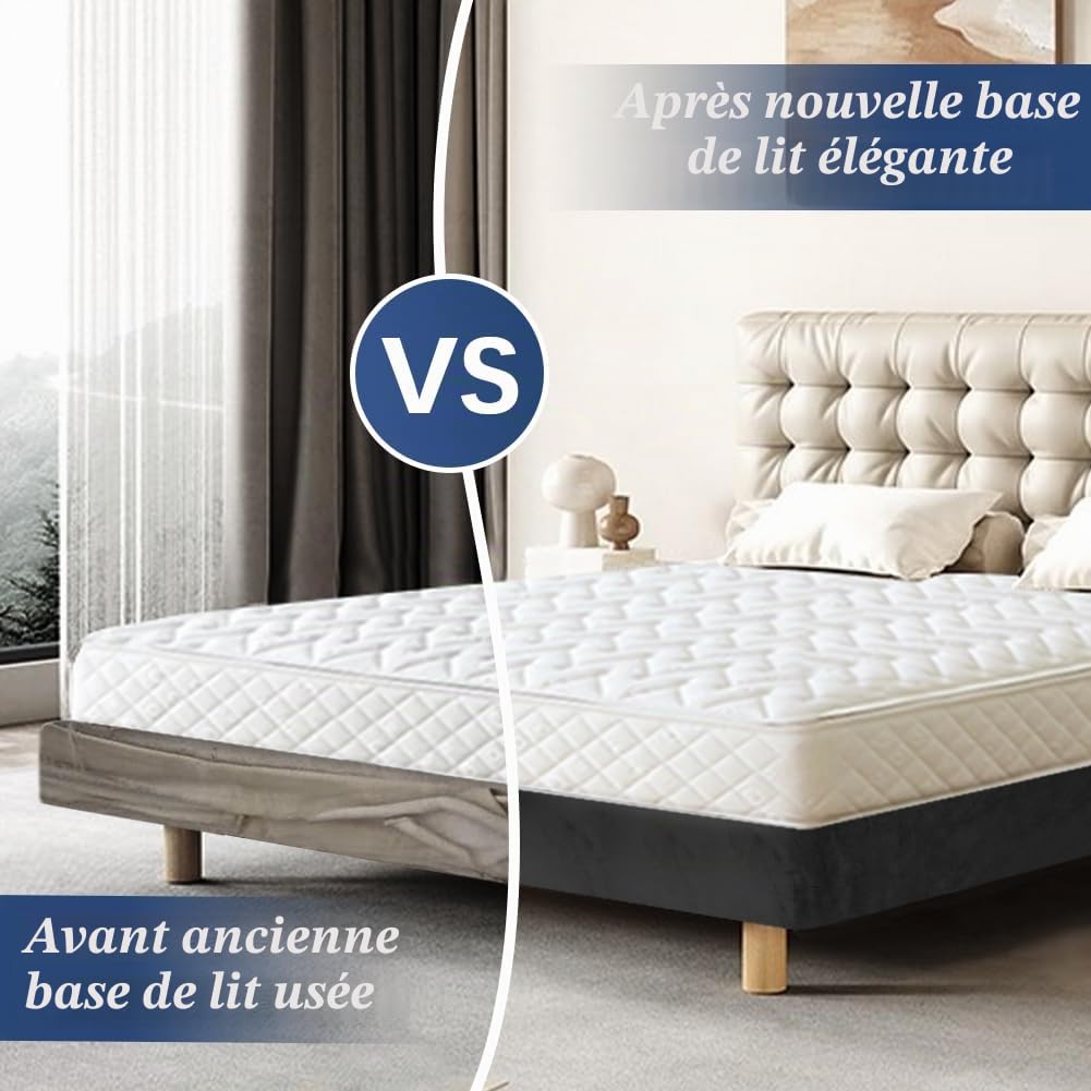 DUJUIKE Cache Sommier en Velours, Alternative à la cantonnière Traditionnelle, Jupe de lit entièrement élastique, Facile à Installer (Noir, Cal King Bed Width:180-190cm)