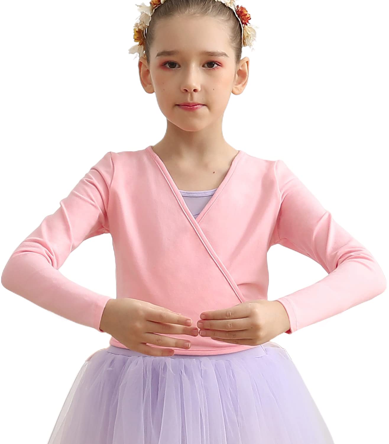MOLLDAN Girls’ Dance Wrap Tops Long Sleeve Ballet Cardigan Kids Gymnastics Leotard