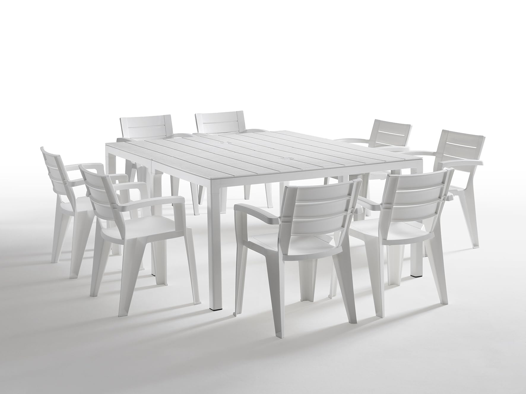 Tomaino - Juego Savana de jardín con sillas - Mesa de exterior extensible con 8 sillas de plástico - Juego de exterior para jardín, balcón y porche blanco