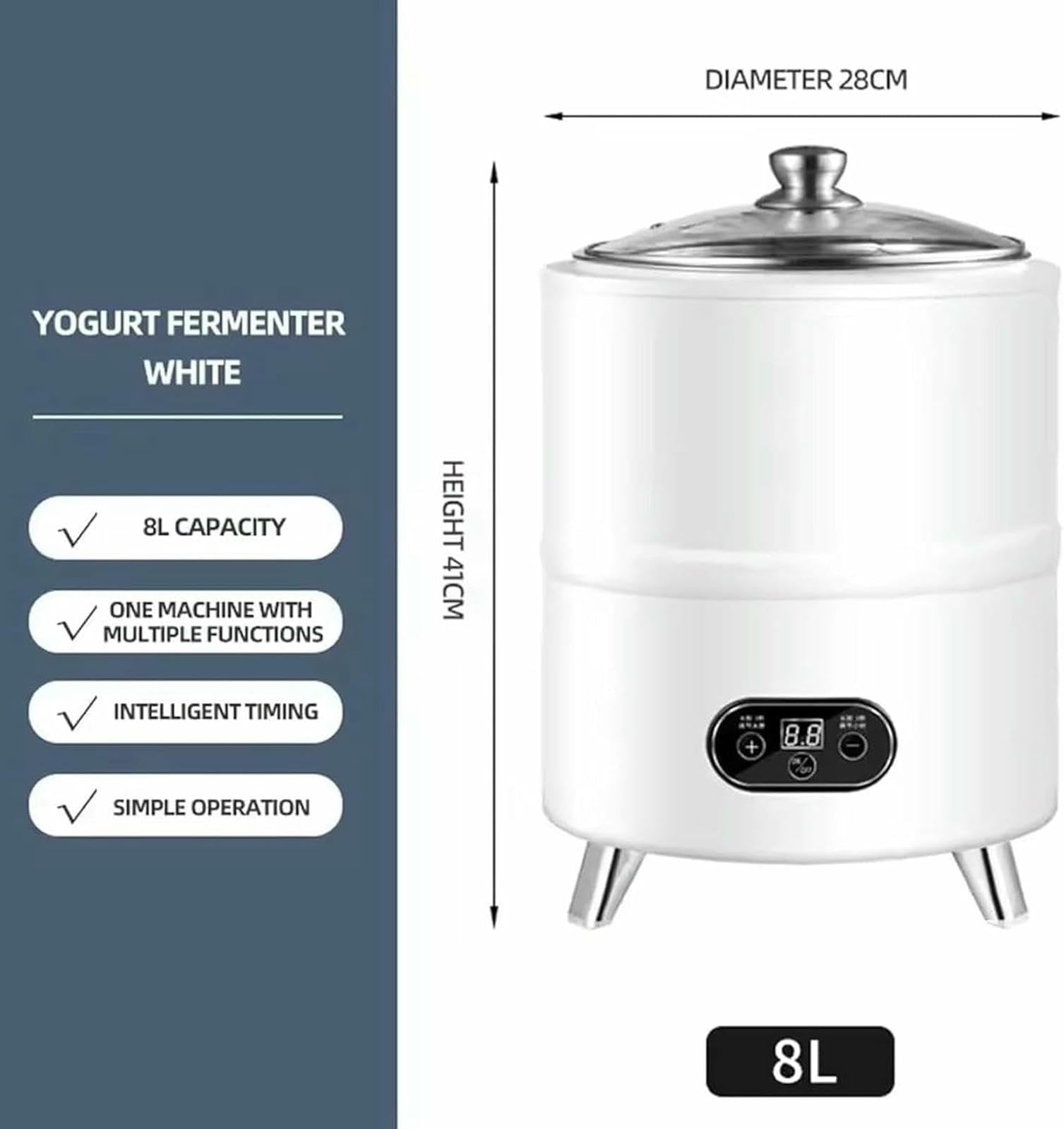 Máquina De Fermentación De Yogur Comercial, Máquina De Yogur Digital LCD Automática, Máquina De Yogur Eléctrica Portátil para Yogur, Queso, Natto