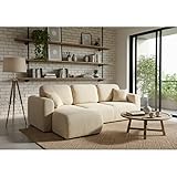 Coffre de rangement intégré Tendencio Canapé d’Angle Gauche Convertible Binigia 4 Places – Tissu Pop Effet 3D - 245 cm (Beige)