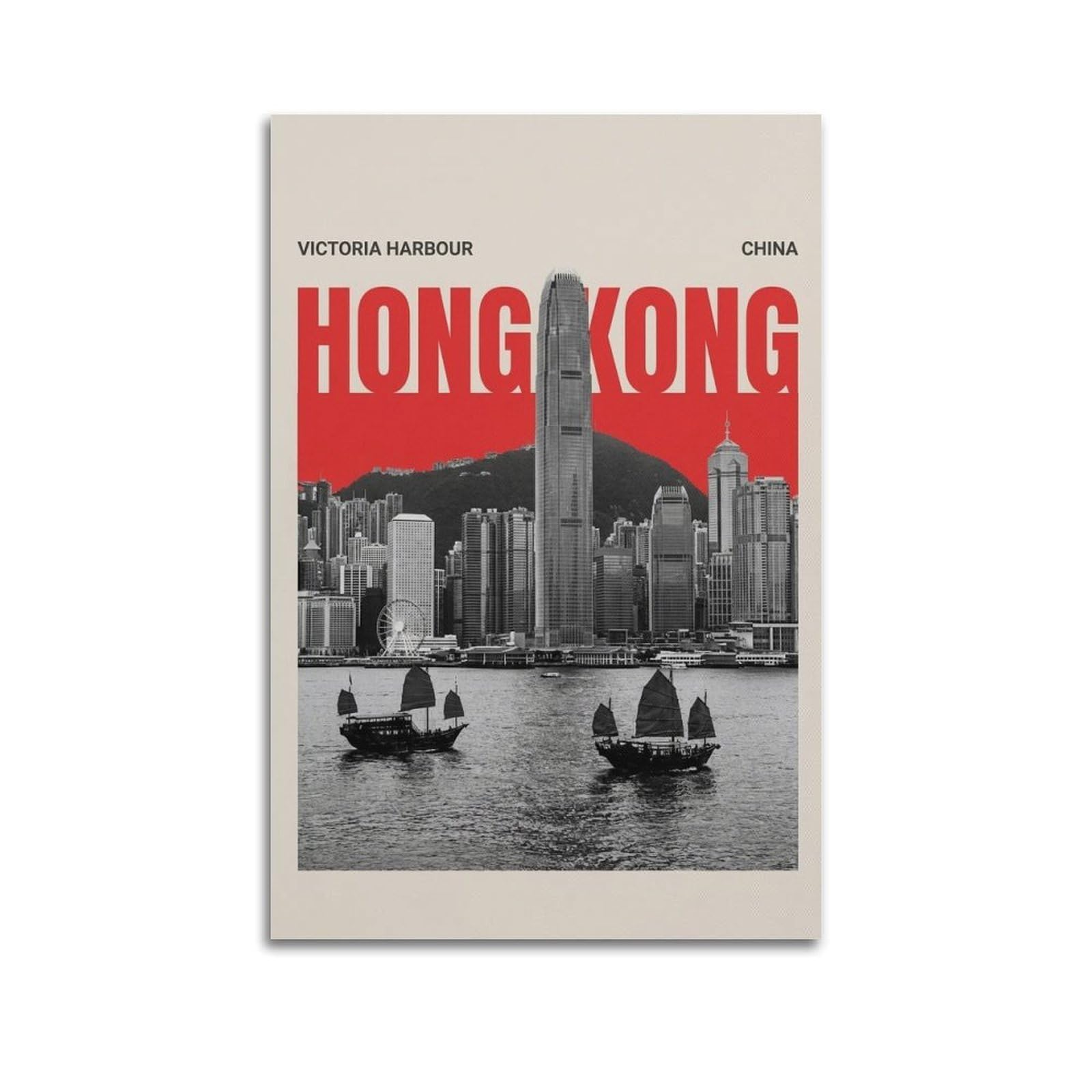 XKUGA Retro Hong Kong Victoria Harbour Travel Poster Modern Decorative Canvas Prints - Ideal Wall Art for Family, Man Cave, Game Room, Boys & Girls Bedroom 20x30inch(50x75cm)