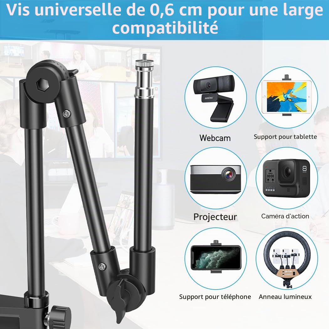 KDD Support de Caméra Webcam avec Porte Téléphone, Support Projecteur 55cm Pliable Flexible Col de Cygne, Support Webcam pour Logitech C922 C930e C920S C920 C615 C960 Brio 4K, Gopro Hero 8 7 6 5