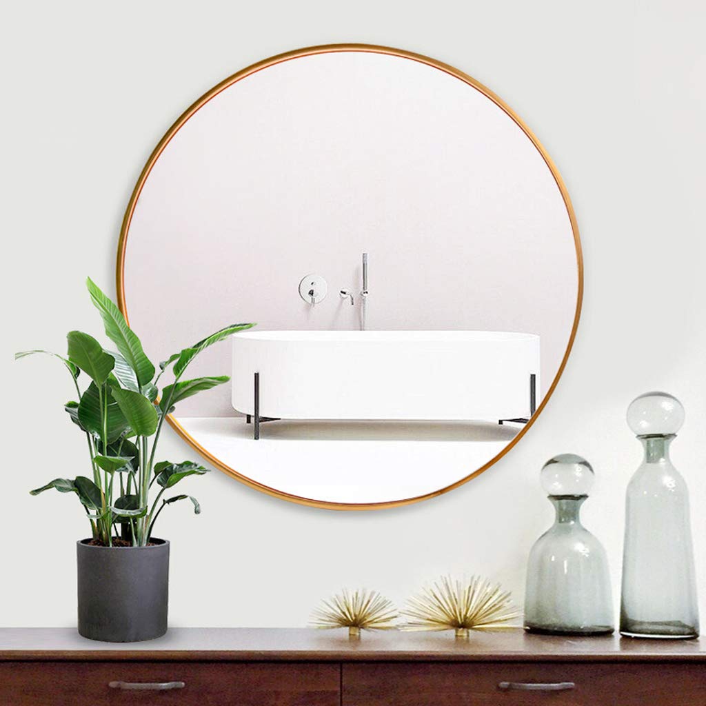 Specchio Espejo de baño de pared Redondo, Simple, de aleación de aluminio, con Marco de trefilado, HD, a prueba de explosiones, para dormitorio y Sala de estar, 40/50/60/70 cm (60 cm)