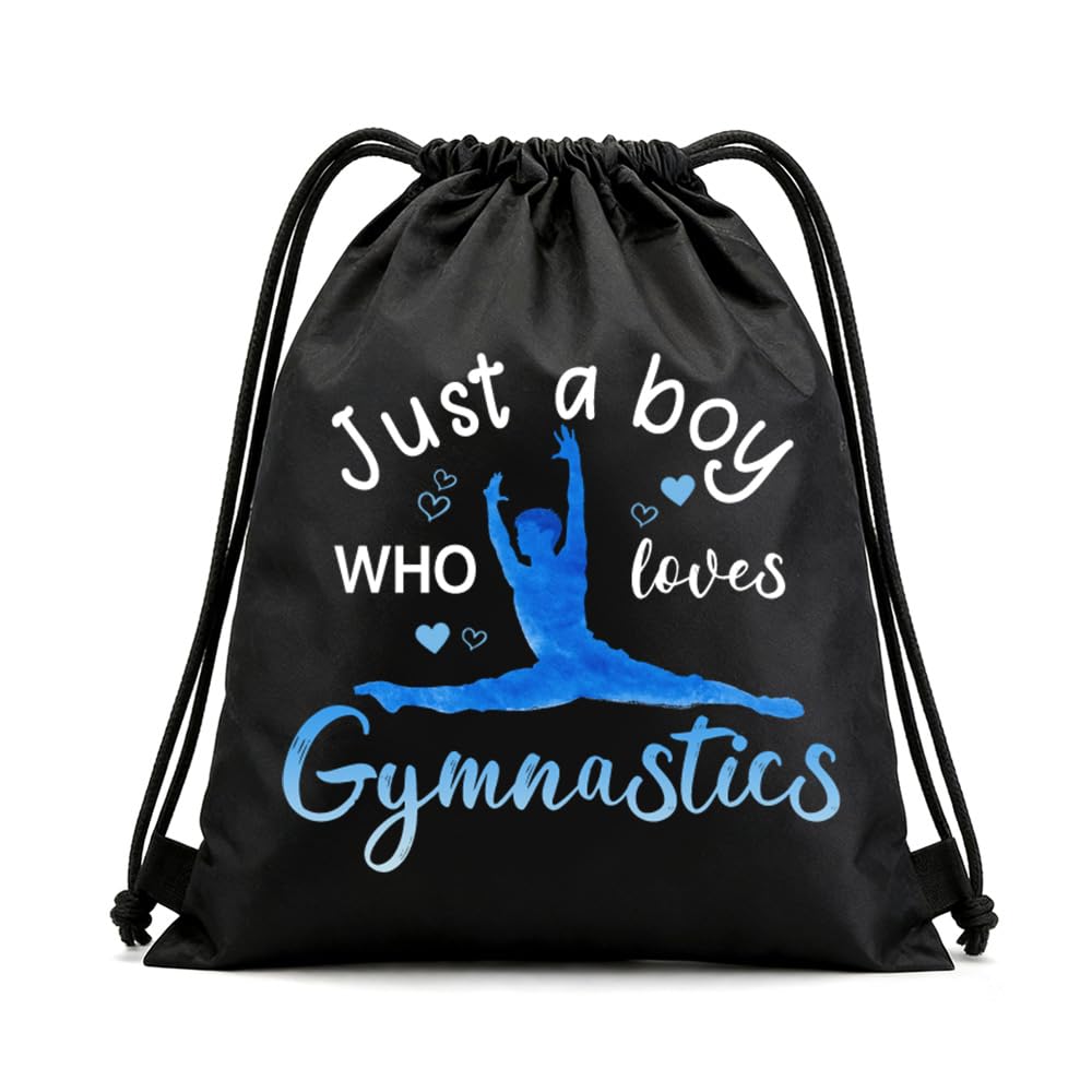Guqqeuc Gymnastic Gifts for Men Boys Gymnastics Drawstring Bag for Gym School Grandson Son Birthday Gifts for Brother Just A Boy Who Loves Gymnastics Gym Drawstring Backpack