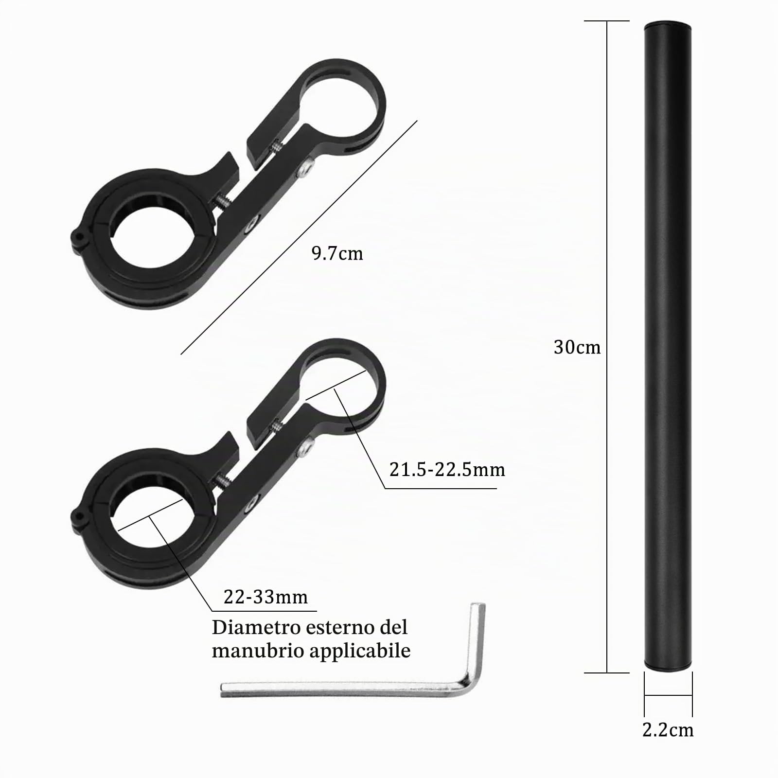 CONNECTION 30 cm Estensione Manubrio Bicicletta Estensore per Manubrio per manubri 22-33 mm Lega di Alluminio Prolunga Manubrio Bici con Chiave a Brugola Manubrio Extender per GPS Cellulare Tachimetro