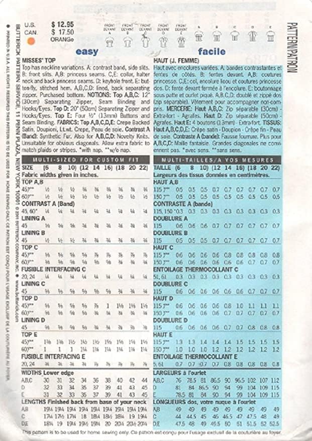 Miniatura 2 de Butterick 6879 Tops de señorita con escote Variaciones Patrón de costura Talla 18-20-22