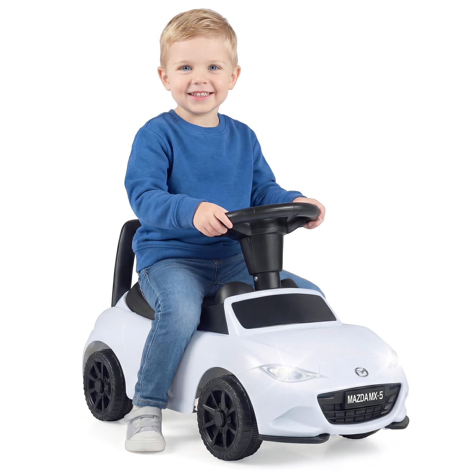 Maxmass Kids Ride on Car, Toddler Foot to Floor Sliding Car with Headlights, Under-Seat Storage, Children Toy Car Sit on Push Car Slider Walker for 12-36 Months Boys Girls (White)