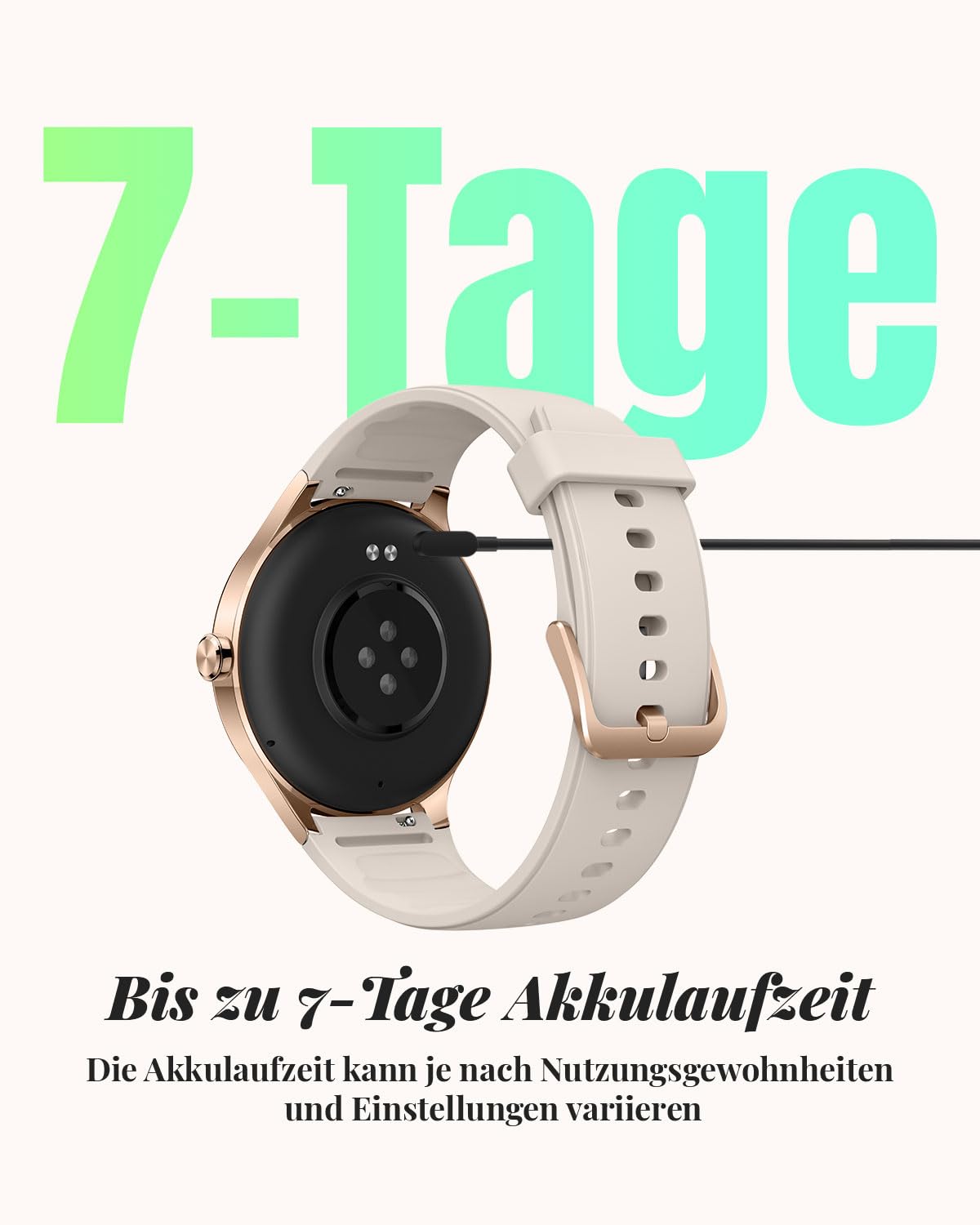 TOOBUR Smartwatch Damen, 40mm Rund Schrittzähler Uhr, 100+ Sportmodi, Beige | Fitness Uhr für Alltag, Smart Watch Android & iOS Kompatibel, Telefonfunktion mit AnrAufe, IP68 Wasserdicht