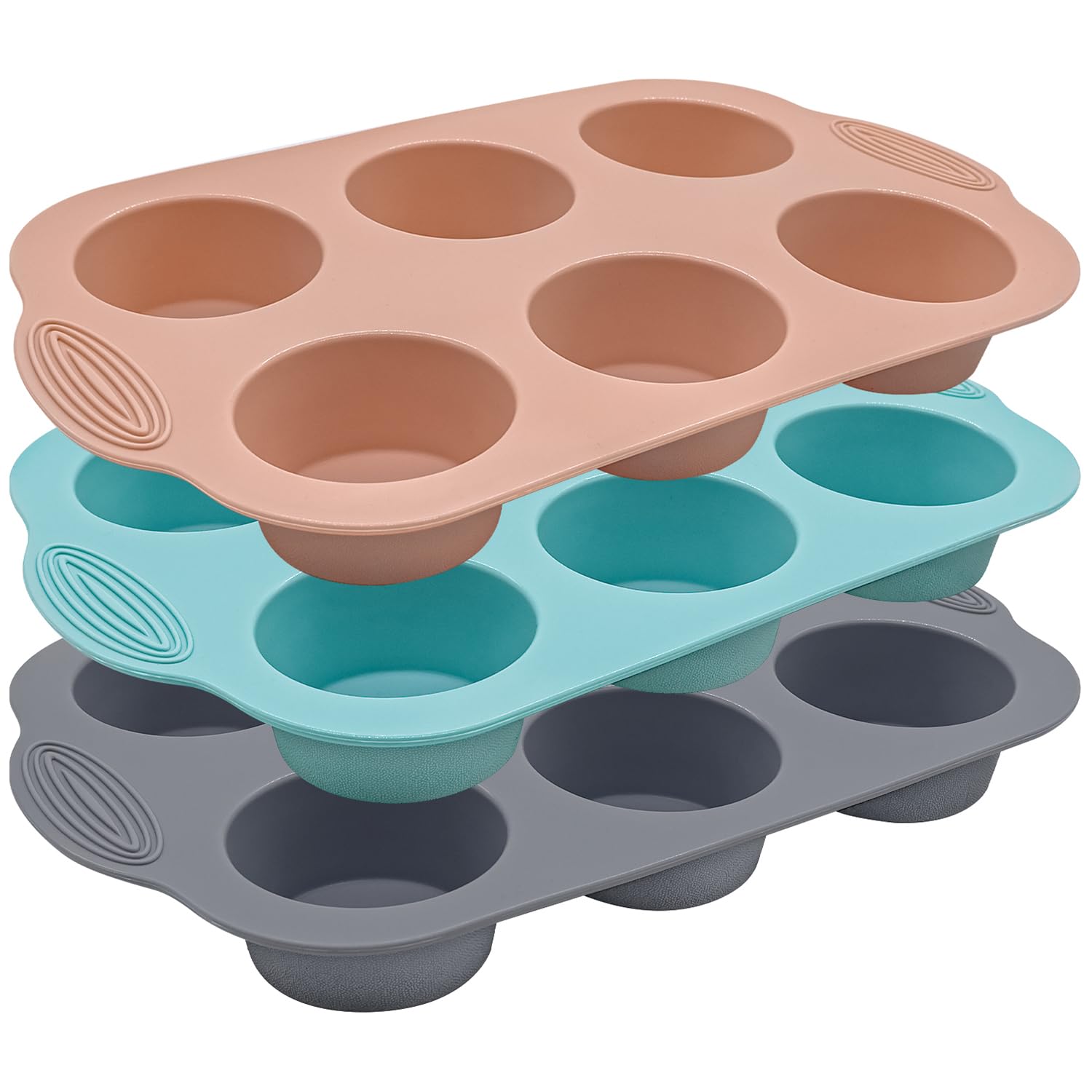 YuleNova 3 Packs Silicone Muffin Tray, 6 Cups Deep and Jumbo Muffins Pan, Non-Stick Baking Trays Cupcake Tins for Yorkshire Pudding, Muffins, Cupcakes